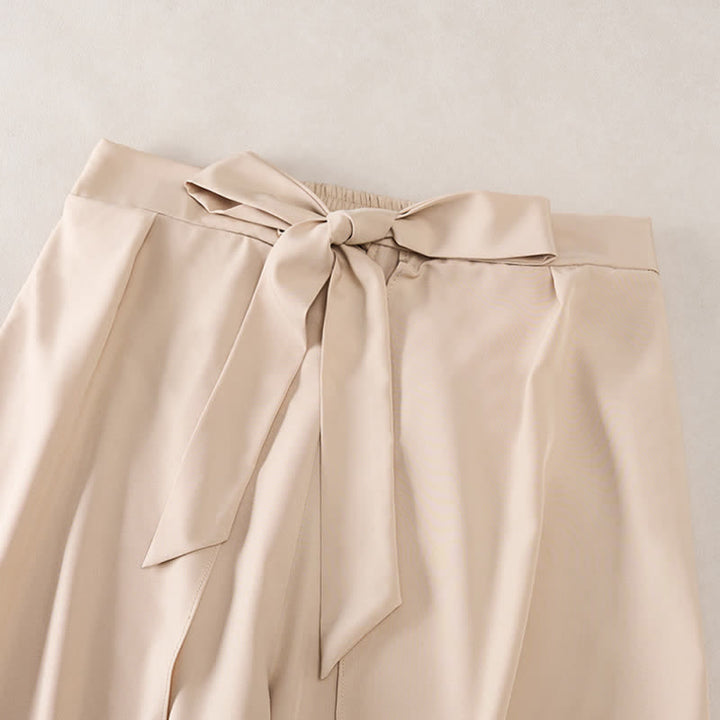 Buddha Stones Eleganti pantaloni da donna a gamba larga, a vita alta, con spacco laterale e coulisse, modello a fiocco. - image 7