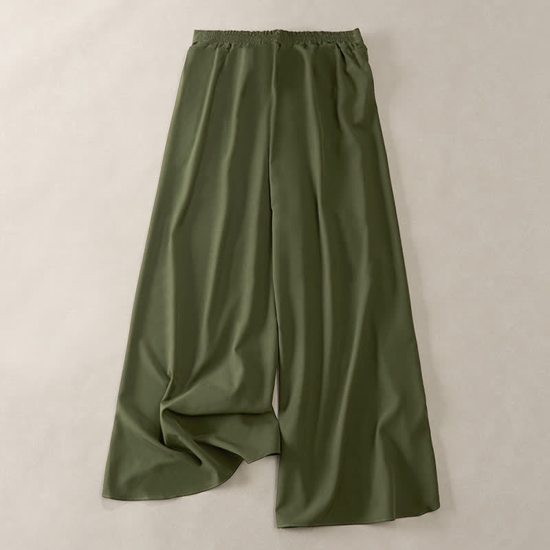 Buddha Stones Eleganti pantaloni da donna a gamba larga, a vita alta, con spacco laterale e coulisse, modello a fiocco. - image 1