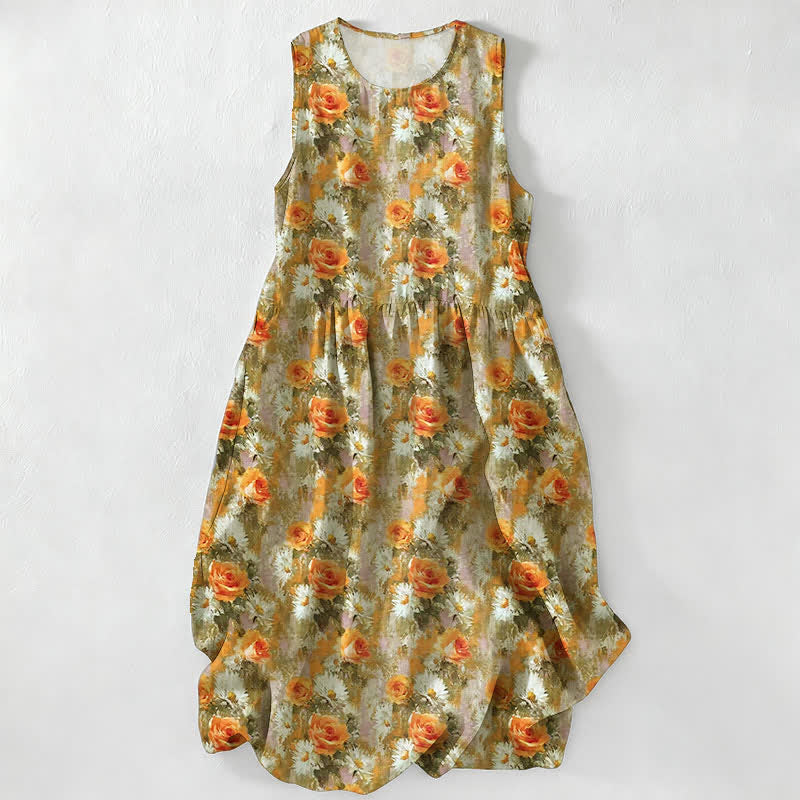 Abito midi casual in cotone senza maniche con tasche, stile Buddha Stones , fatto a mano, in tinta unita - GialloVerde - US16, UK/AU20, EU48 (3XL) - image 18