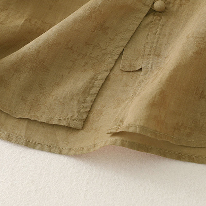 Buddha Stones Camicia estiva da donna con colletto alla coreana, bottoni ricamati e maniche a tre quarti. - image 18