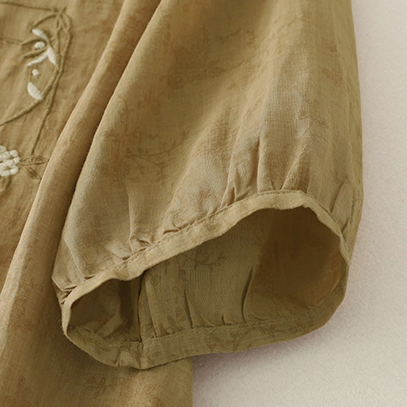 Buddha Stones Camicia estiva da donna con colletto alla coreana, bottoni ricamati e maniche a tre quarti. - image 17