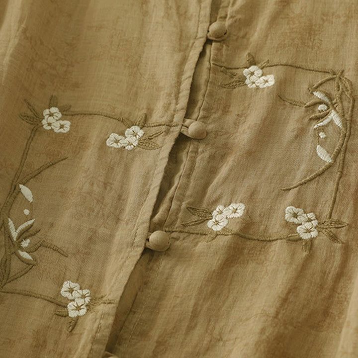 Buddha Stones Camicia estiva da donna con colletto alla coreana, bottoni ricamati e maniche a tre quarti. - image 16