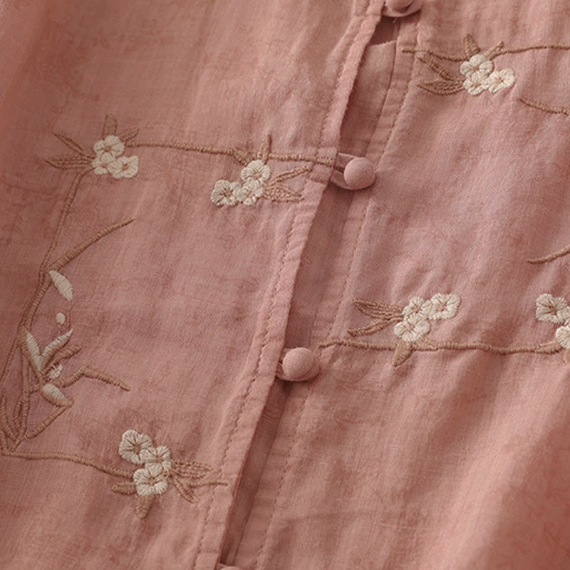 Buddha Stones Camicia estiva da donna con colletto alla coreana, bottoni ricamati e maniche a tre quarti. - image 8