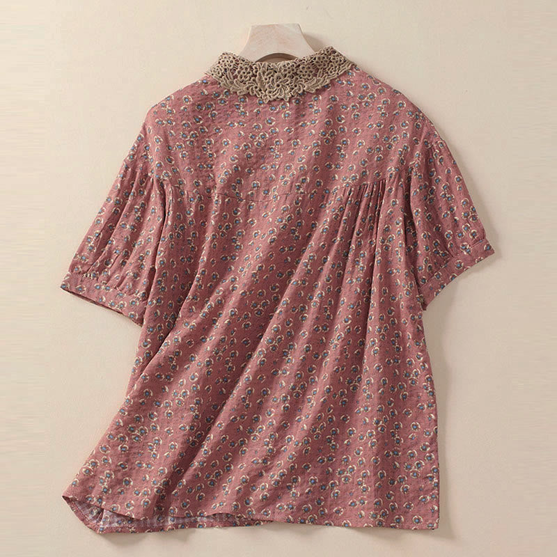 Buddha Stones Camicia da donna a maniche corte in cotone con bottoni frontali e stampa floreale. - image 6
