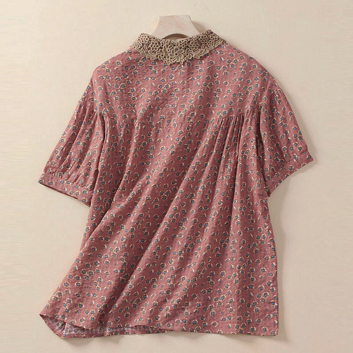 Buddha Stones Camicia da donna a maniche corte in cotone con bottoni frontali e stampa floreale. - image 6