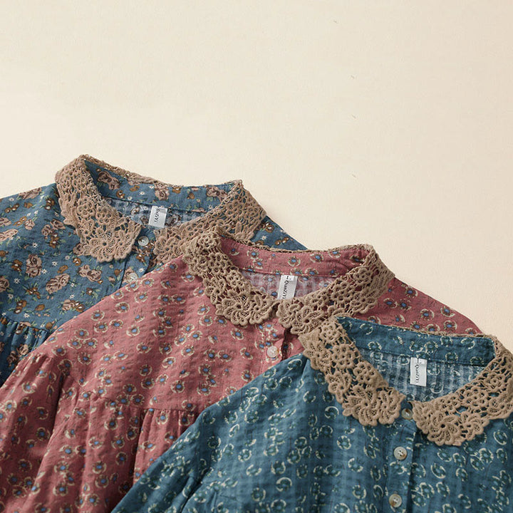 Buddha Stones Camicia da donna a maniche corte in cotone con bottoni frontali e stampa floreale. - image 13