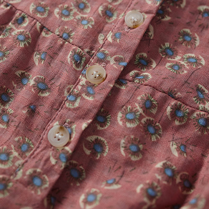 Buddha Stones Camicia da donna a maniche corte in cotone con bottoni frontali e stampa floreale. - image 9