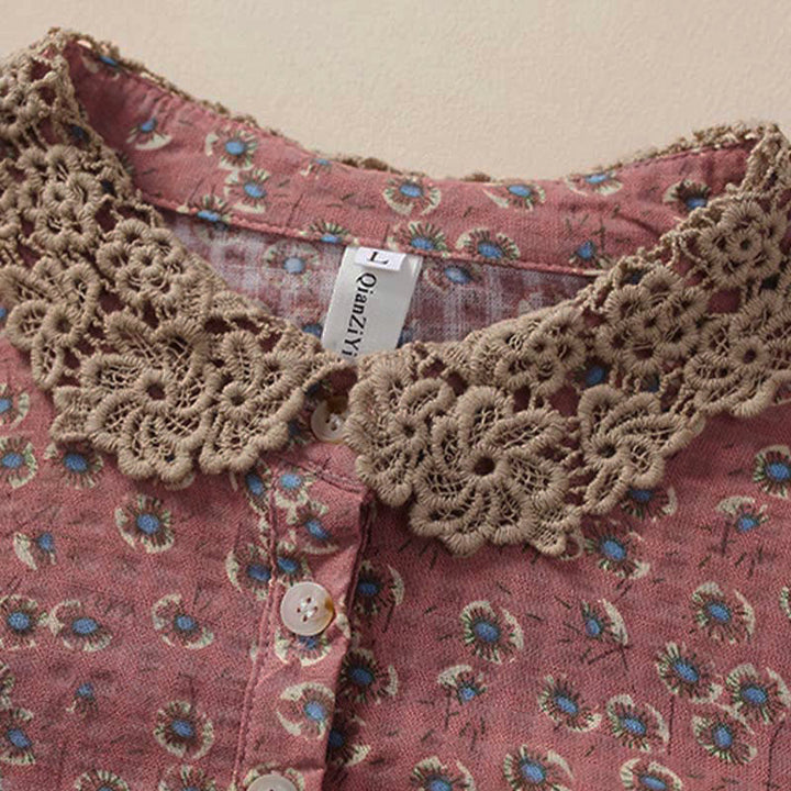 Buddha Stones Camicia da donna a maniche corte in cotone con bottoni frontali e stampa floreale. - image 7