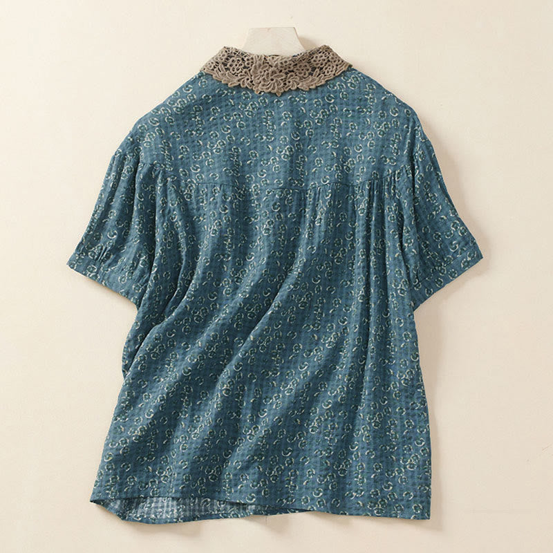 Buddha Stones Camicia da donna a maniche corte in cotone con bottoni frontali e stampa floreale. - image 4