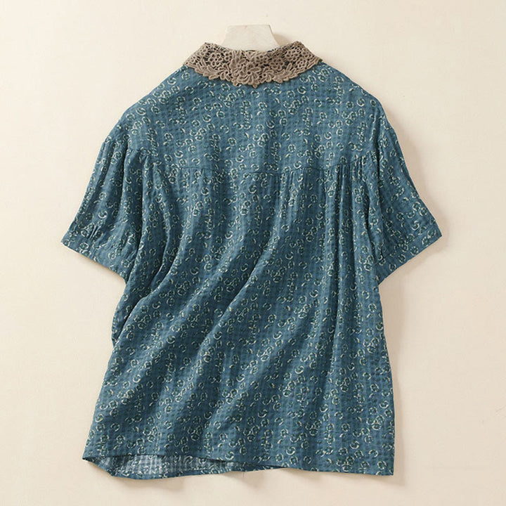 Buddha Stones Camicia da donna a maniche corte in cotone con bottoni frontali e stampa floreale. - image 4