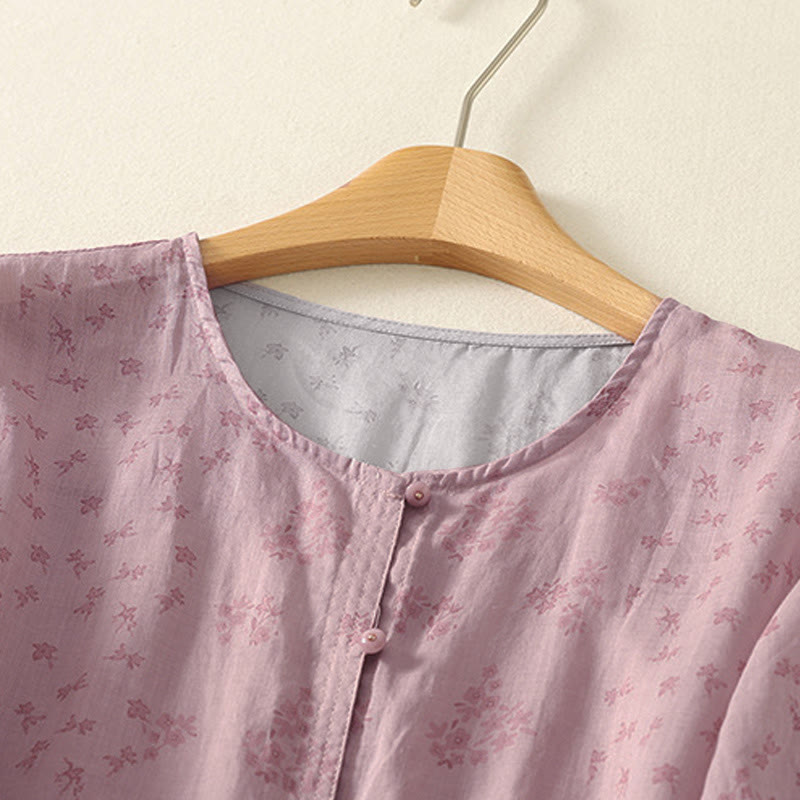 Buddha Stones Camicia da donna casual a maniche a tre quarti con stampa floreale e bottoni. - image 2