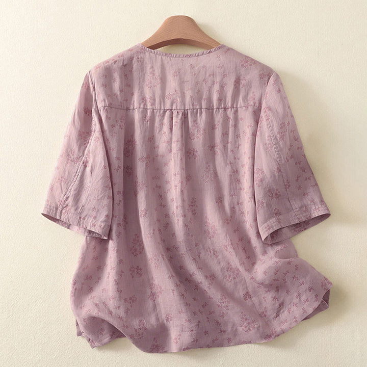 Buddha Stones Camicia da donna casual a maniche a tre quarti con stampa floreale e bottoni. - image 1