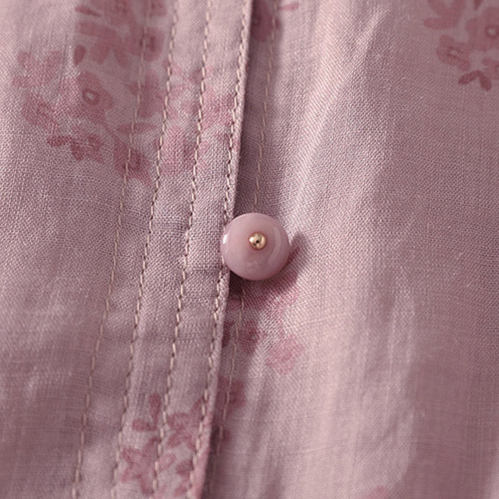 Buddha Stones Camicia da donna casual a maniche a tre quarti con stampa floreale e bottoni. - image 4