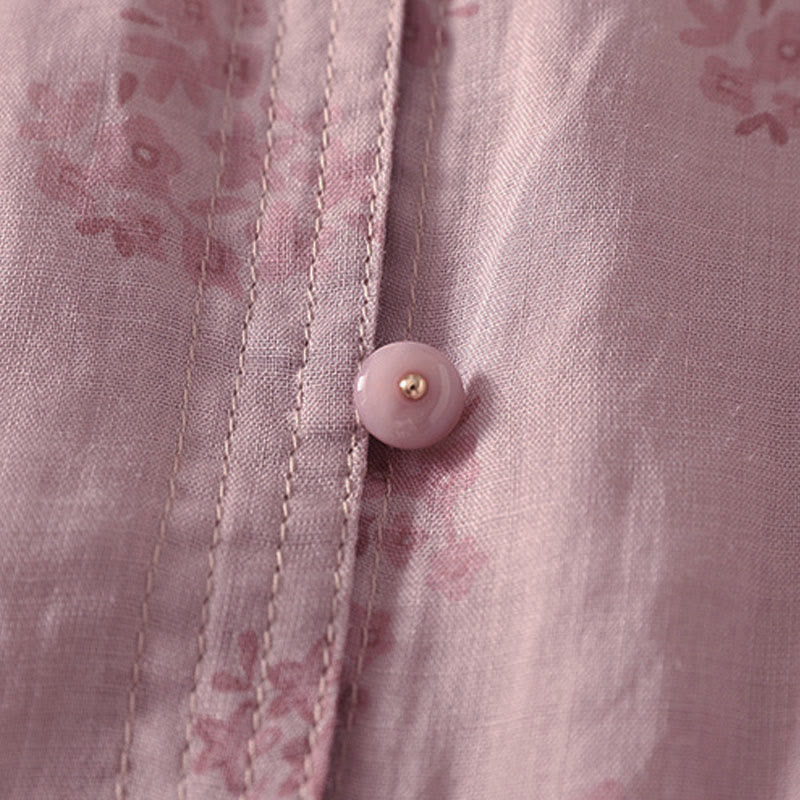 Buddha Stones Camicia da donna casual a maniche a tre quarti con stampa floreale e bottoni. - image 4