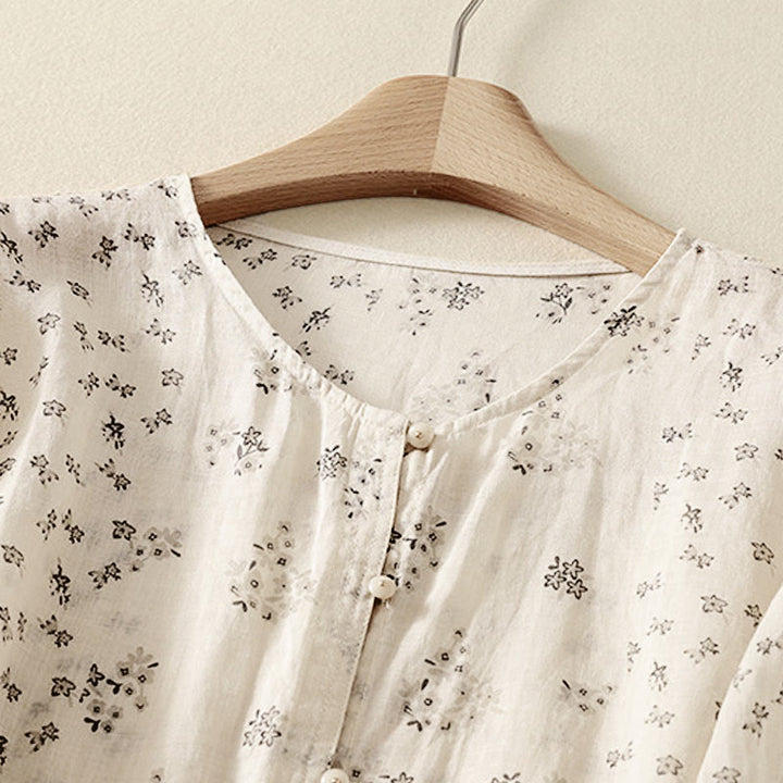 Buddha Stones Camicia da donna casual a maniche a tre quarti con stampa floreale e bottoni. - image 11