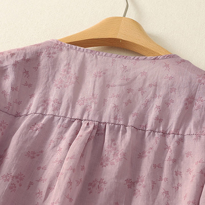 Buddha Stones Camicia da donna casual a maniche a tre quarti con stampa floreale e bottoni. - image 3