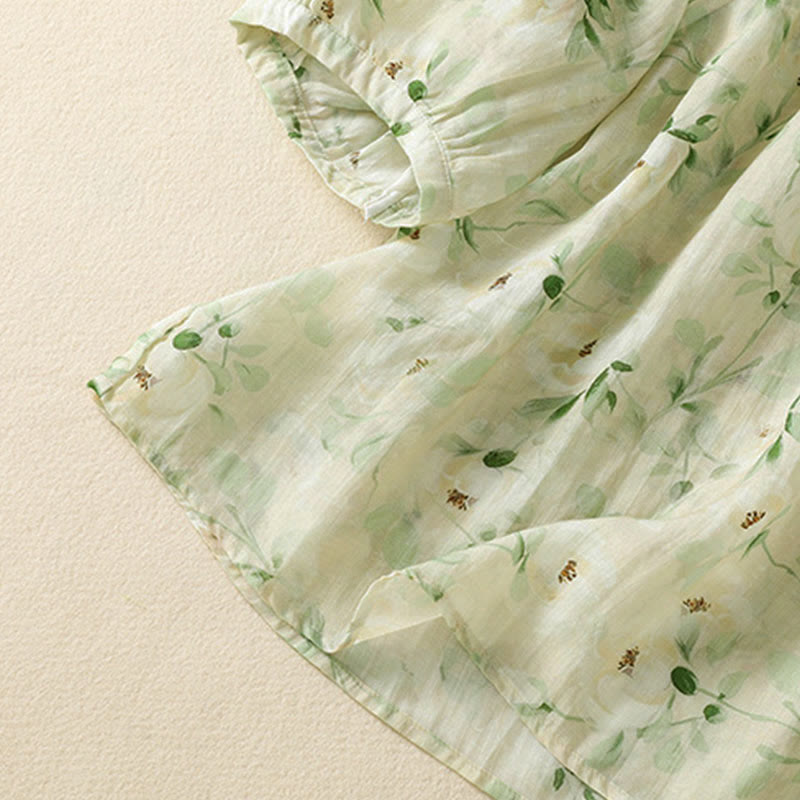 Buddha Stones Camicetta da donna a maniche corte con scollo rotondo, bottoni a rana e stampa floreale. - image 6