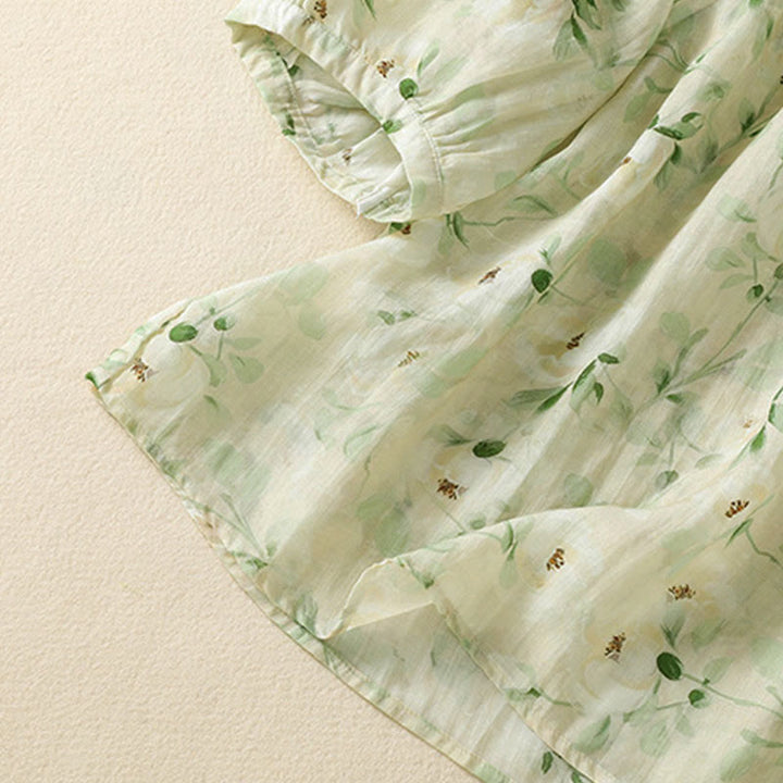 Buddha Stones Camicetta da donna a maniche corte con scollo rotondo, bottoni a rana e stampa floreale. - image 6