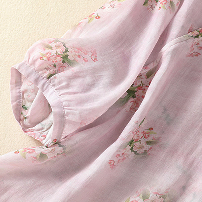 Buddha Stones Camicetta da donna a maniche corte con scollo rotondo, bottoni a rana e stampa floreale. - image 13