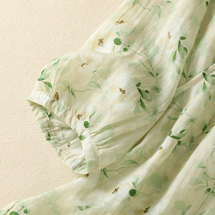 Buddha Stones Camicetta da donna a maniche corte con scollo rotondo, bottoni a rana e stampa floreale. - image 5