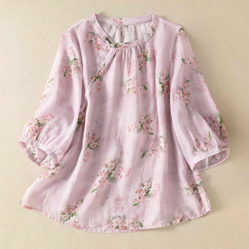 Buddha Stones Camicetta da donna a maniche corte con scollo rotondo, bottoni a rana e stampa floreale. - Lavanda Rosa - US8-10, UK/AU12-14, EU40-42 (2XL) - image 7