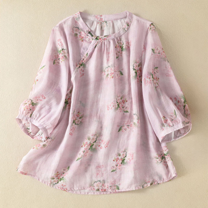 Buddha Stones Camicetta da donna a maniche corte con scollo rotondo, bottoni a rana e stampa floreale. - Lavanda Rosa - US8-10, UK/AU12-14, EU40-42 (2XL) - image 7