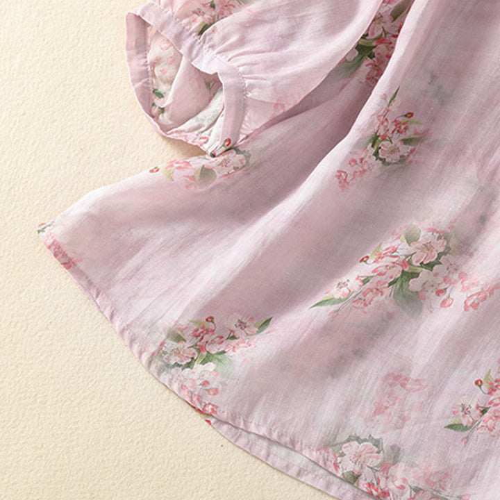 Buddha Stones Camicetta da donna a maniche corte con scollo rotondo, bottoni a rana e stampa floreale. - image 12