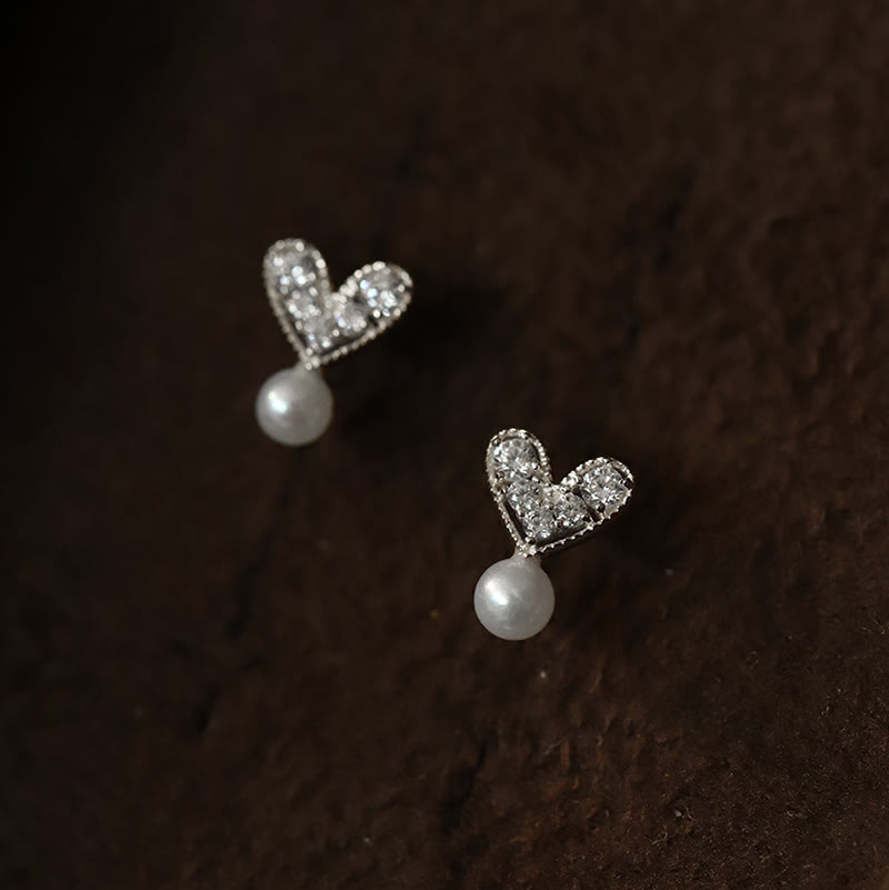 Buddha Stones Orecchini pendenti con design a cuore in argento sterling 925 placcato oro, con scritta "Sincerità". - Perla (perni in argento sterling 925) - image 6