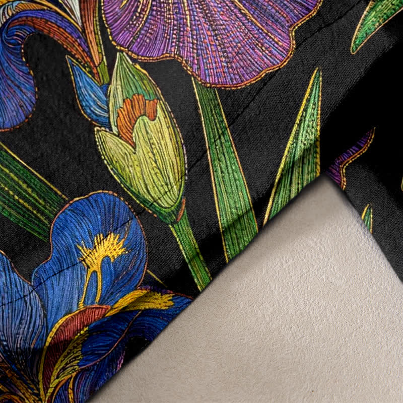 Buddha Stones Pantaloni da donna in cotone con elastico in vita e coulisse, fantasia floreale a iris colorata, con tasche. - image 2