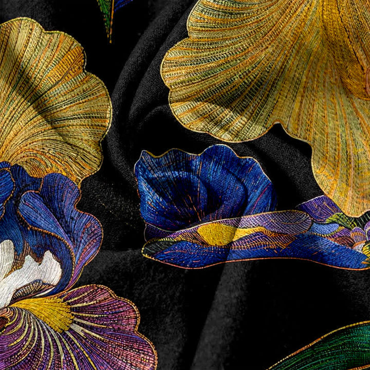 Buddha Stones Pantaloni da donna in cotone con elastico in vita e coulisse, fantasia floreale a iris colorata, con tasche. - image 3