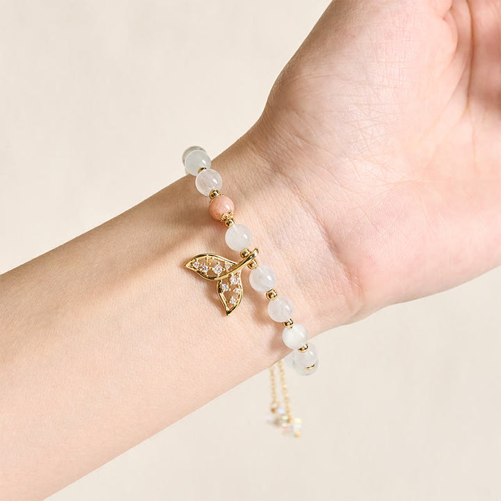 Buddha Stones Bracciale Serenity a coda di pesce in rame placcato oro con acquamarina naturale. - image 4