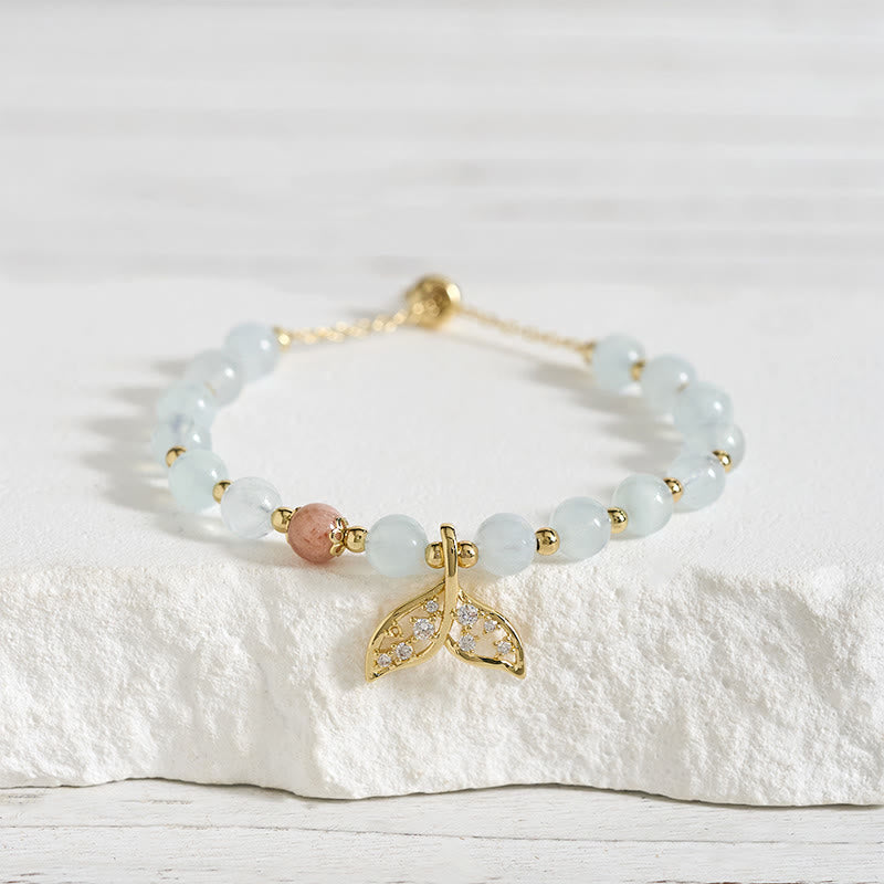 Buddha Stones Bracciale Serenity a coda di pesce in rame placcato oro con acquamarina naturale. - image 2