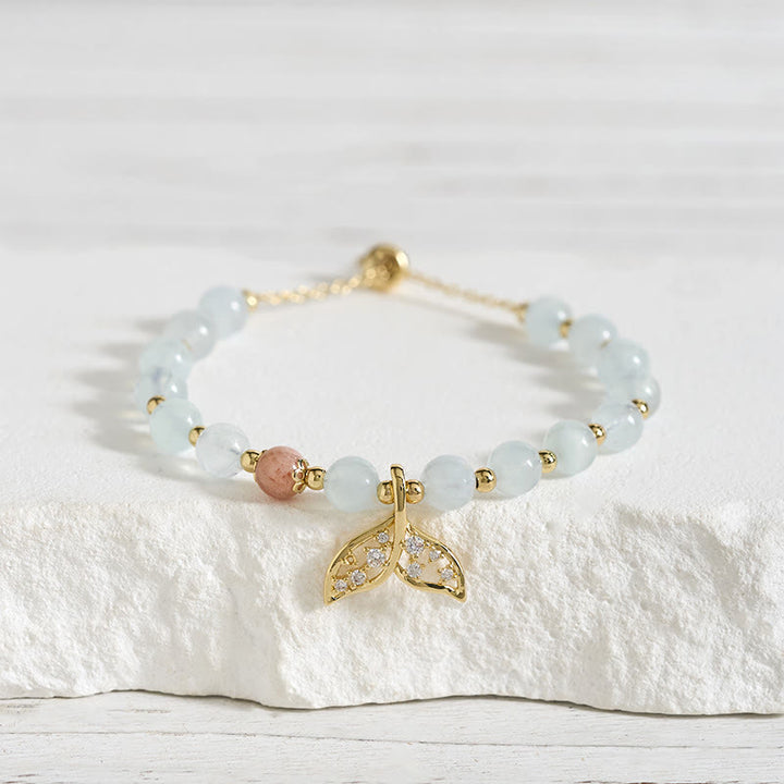 Buddha Stones Bracciale Serenity a coda di pesce in rame placcato oro con acquamarina naturale. - image 2