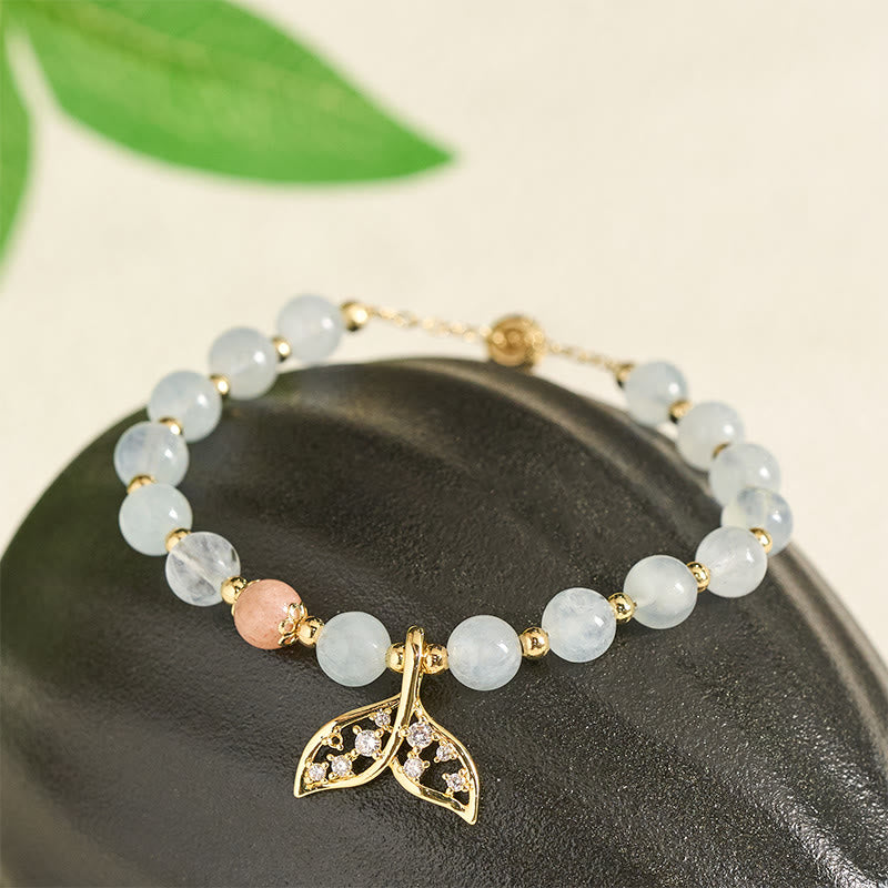 Buddha Stones Bracciale Serenity a coda di pesce in rame placcato oro con acquamarina naturale. - image 1