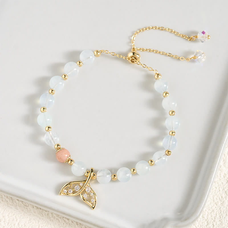 Buddha Stones Bracciale Serenity a coda di pesce in rame placcato oro con acquamarina naturale. - image 3