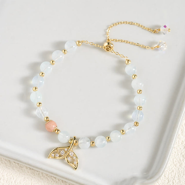 Buddha Stones Bracciale Serenity a coda di pesce in rame placcato oro con acquamarina naturale. - image 3