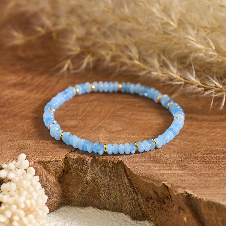 Buddha Stones Bracciale Serenity con perle sottili di acquamarina naturale da 4 mm. - image 1