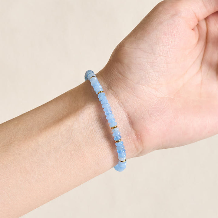 Buddha Stones Bracciale Serenity con perle sottili di acquamarina naturale da 4 mm. - image 4