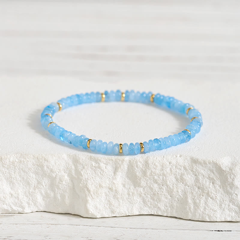 Buddha Stones Bracciale Serenity con perle sottili di acquamarina naturale da 4 mm. - Acquamarina (Circonferenza del polso: 14-15 cm) - image 0