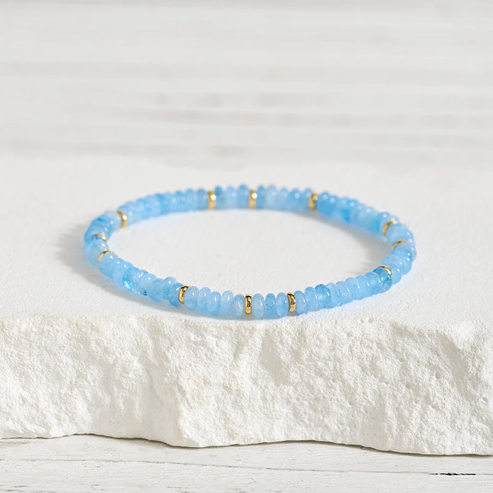 Buddha Stones Bracciale Serenity con perle sottili di acquamarina naturale da 4 mm. - Acquamarina (Circonferenza del polso: 14-15 cm) - image 0