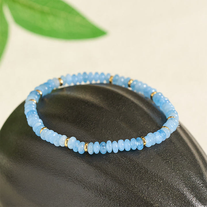 Buddha Stones Bracciale Serenity con perle sottili di acquamarina naturale da 4 mm. - image 2