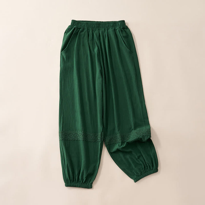 Buddha Stones Pantaloni capri da donna a vita alta, affusolati, con design retrò in pizzo e patchwork, con tasche, perfetti per l'estate. - Verde scuro - US12, UK/AU16, EU44 (3XL) - image 7