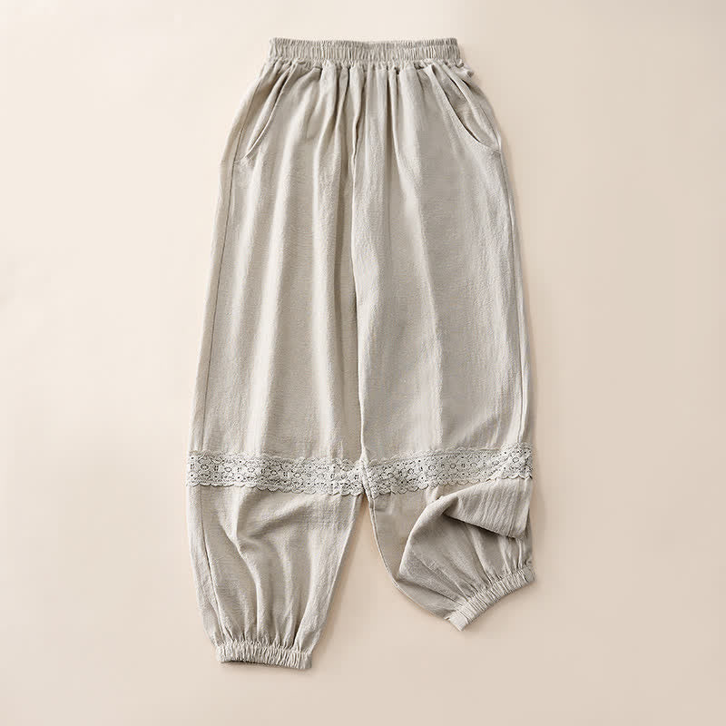 Buddha Stones Pantaloni capri da donna a vita alta, affusolati, con design retrò in pizzo e patchwork, con tasche, perfetti per l'estate. - Biancheria - US12, UK/AU16, EU44 (3XL) - image 0