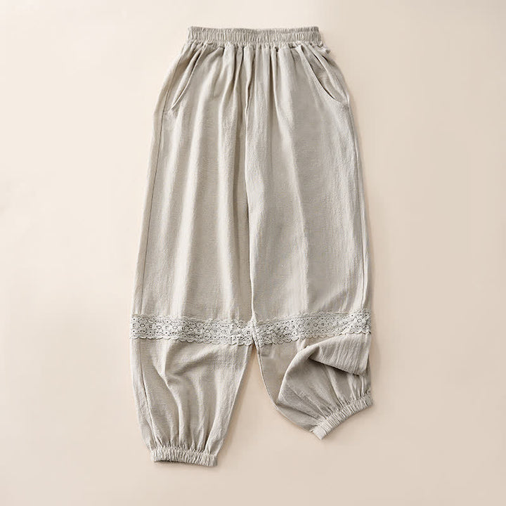 Buddha Stones Pantaloni capri da donna a vita alta, affusolati, con design retrò in pizzo e patchwork, con tasche, perfetti per l'estate. - Biancheria - US12, UK/AU16, EU44 (3XL) - image 0