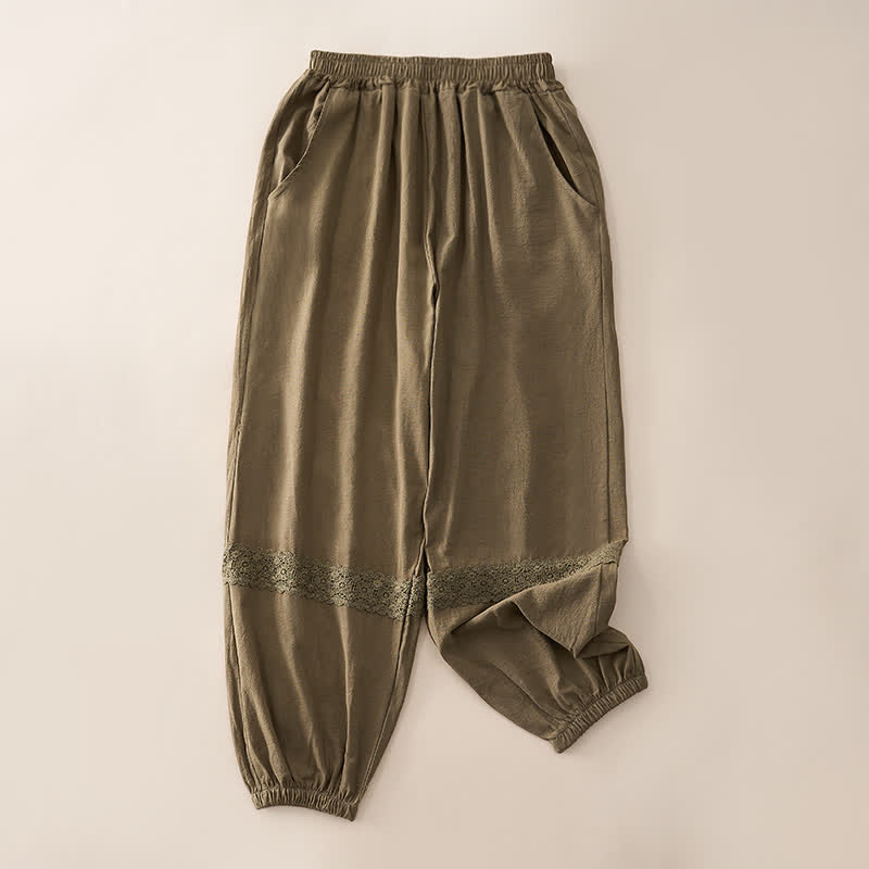 Buddha Stones Pantaloni capri da donna a vita alta, affusolati, con design retrò in pizzo e patchwork, con tasche, perfetti per l'estate. - Verga d'oro scura - US12, UK/AU16, EU44 (3XL) - image 14