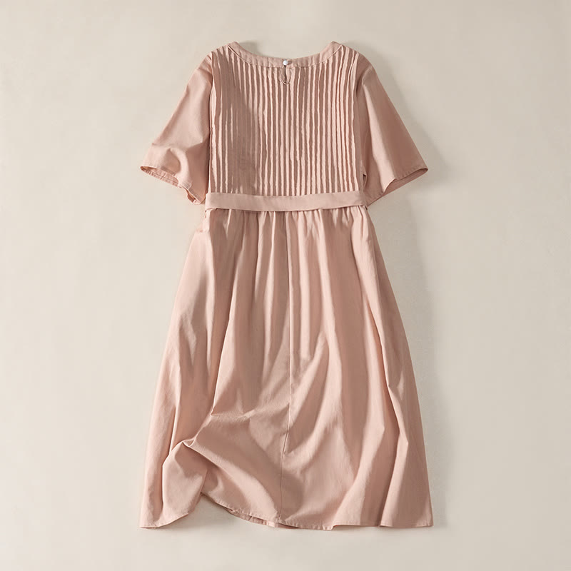 Buddha Stones Abito estivo da donna a trapezio, lunghezza al ginocchio, con maniche corte e fiocco in vita, con pieghe. - image 1