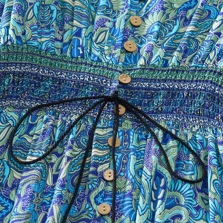 Buddha Stones Abito lungo estivo in viscosa con maniche a lanterna e stampa paisley a motivo paisley, con cintura in vita. - image 3