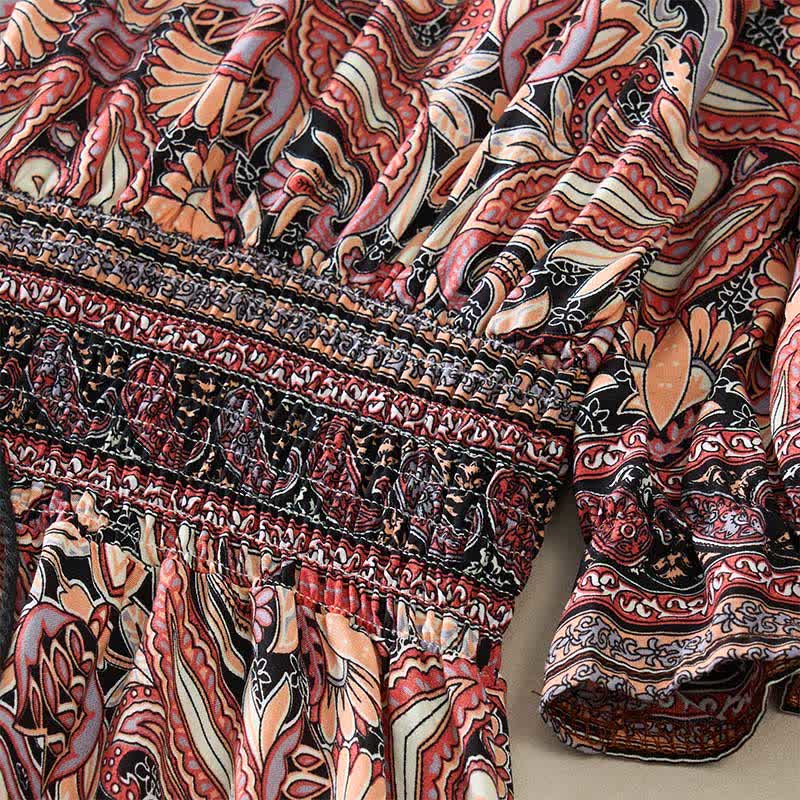 Buddha Stones Abito lungo estivo in viscosa con maniche a lanterna e stampa paisley a motivo paisley, con cintura in vita. - image 13
