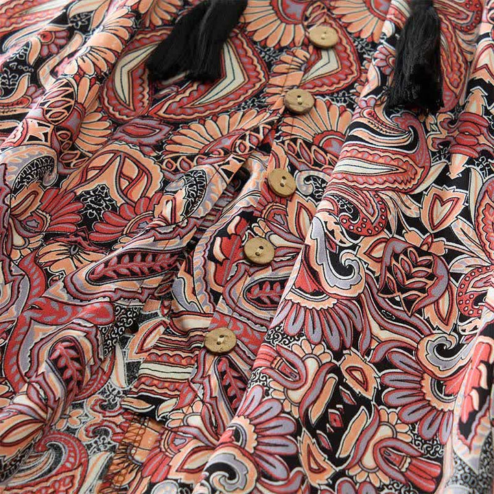 Buddha Stones Abito lungo estivo in viscosa con maniche a lanterna e stampa paisley a motivo paisley, con cintura in vita. - image 14