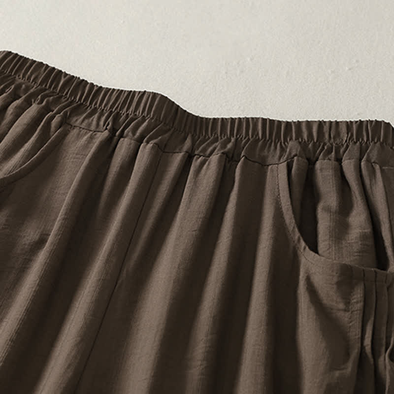 Buddha Stones Pantaloni capri harem da donna estivi a tinta unita con elastico in vita. - image 1